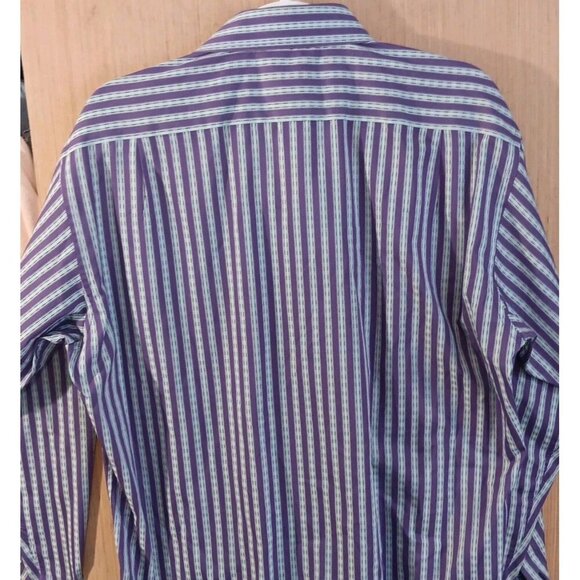 Luchiano Visconti (L) Mens Purple Striped Button Paisley Print Trim 2-ply Cotton - Picture 6 of 7